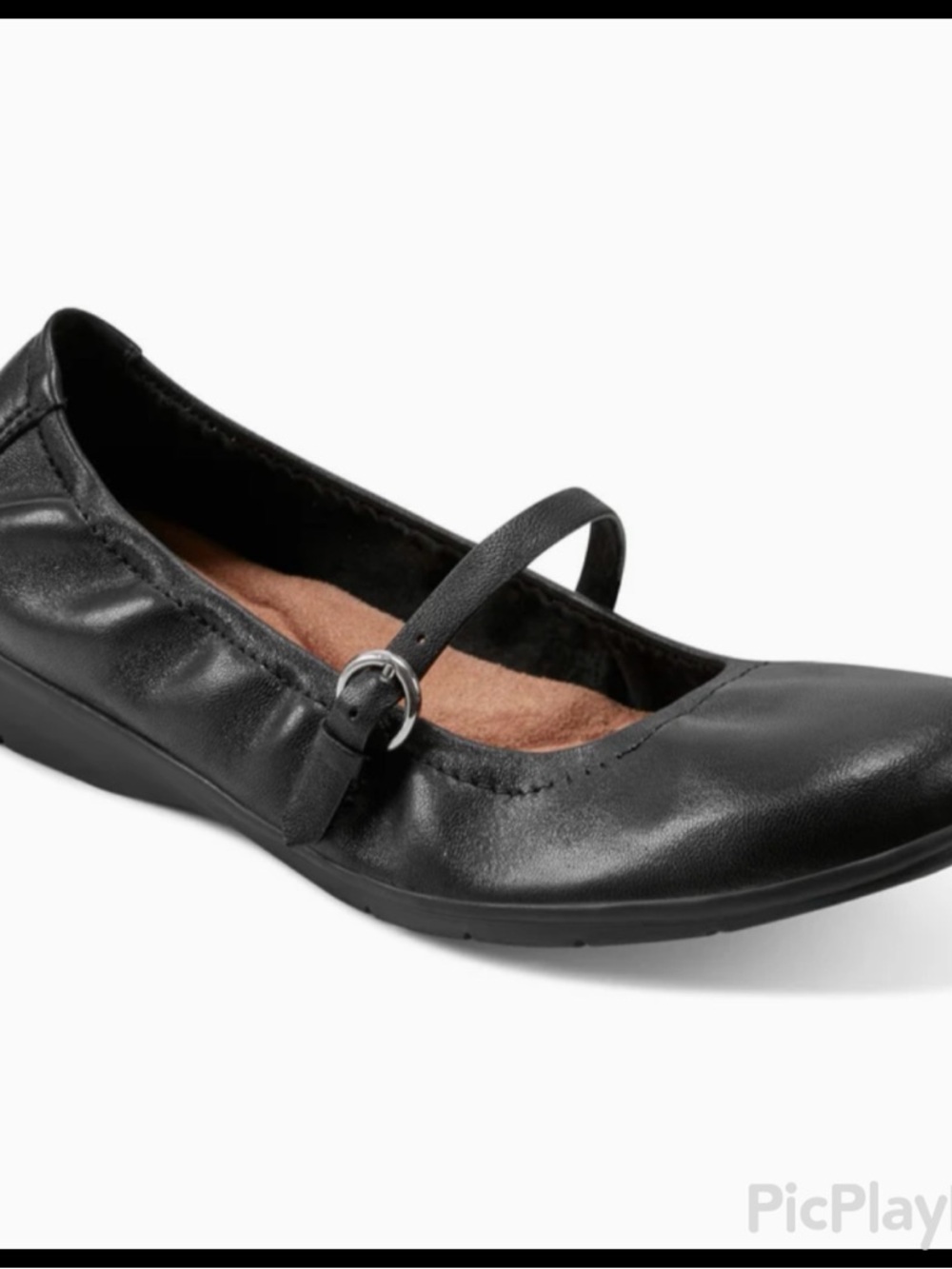 Earth Korvino Black Leather Mary Jane Flats Orthopedic Arch Support Size 9W NWOB